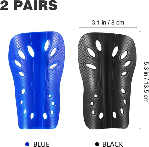 Vista 4 de Artibetter 2 pares de espinilleras de fútbol para niños con correas ajustables, equipo de fútbol perforado transpirable para niños y niñas,