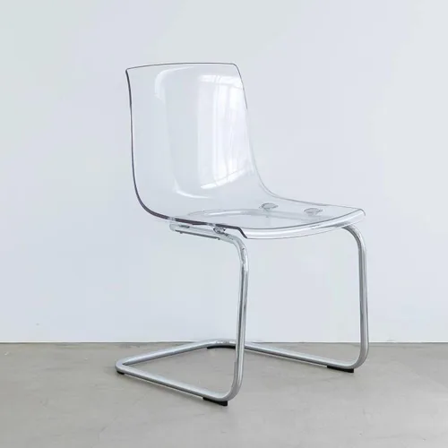 Vista 6 de Sillas de comedor transparentes, silla de acrílico transparente, sillas de cocina fantasma con patas de metal plateado, sillas de plástico modernas