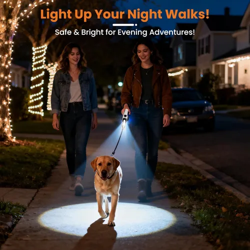 Vista 2 de Correa retráctil para perro con luz LED cargada por USB y cinta reflectante, correa flexible de 16 pies para perros grandes, correa para mascotas