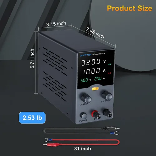 Vista 5 de Wanptek - Fuente de alimentación CC variable de 30 V 10 A, fuentes de alimentación de banco con perilla de ajustes de codificador, puerto de carga
