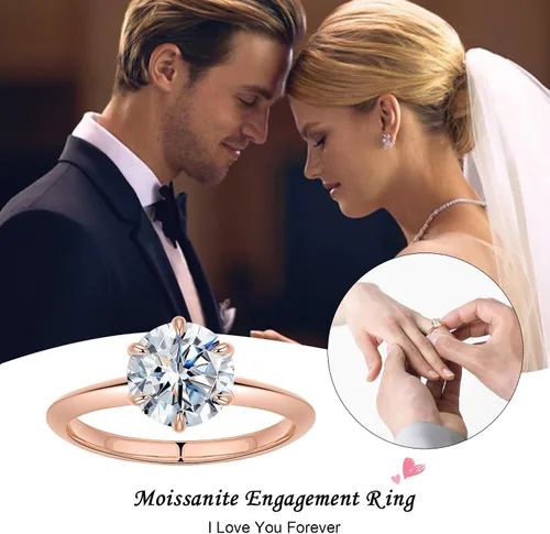 Vista 3 de SMILEST 2ct Moissanite Engagement Rings for Women, 925 Sterling Silver Rosa