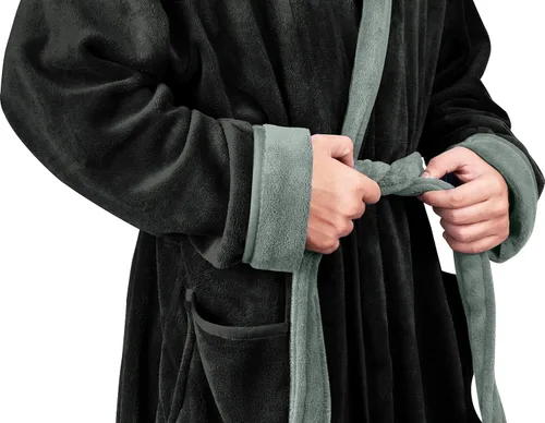 Vista 5 de NY Threads - Bata de baño lujosa en tejido polar con cuello de chal para hombre
