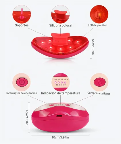 Vista 5 de FERNIDA Terapia de labios de luz roja para mujeres, dispositivo de labios recargable con cuidado de ojos calentado, mejora el color de los labios