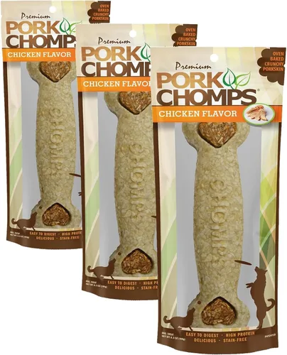 Vista 8 de Pork Chomps Masticables para perros, huesos crujientes de 4 pulgadas, tocino, 12
