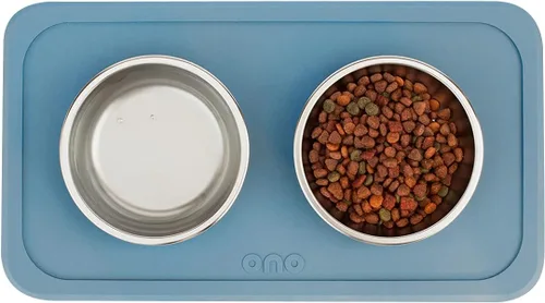 Vista 2 de Ono Good Bowl - Comedero doble para alimentos y agua, tapete de silicona antideslizante para mascotas pequeñas a medianas y cuencos de acero