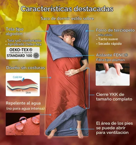 Vista 3 de Litume Summer Sleeping Bag for Adults, Warm Weather Lightweight Combinable Rojo