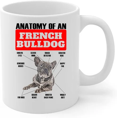 Vista 2 de Divertida taza de café de cerámica blanca Merle de Bulldog Francés, 11 oz