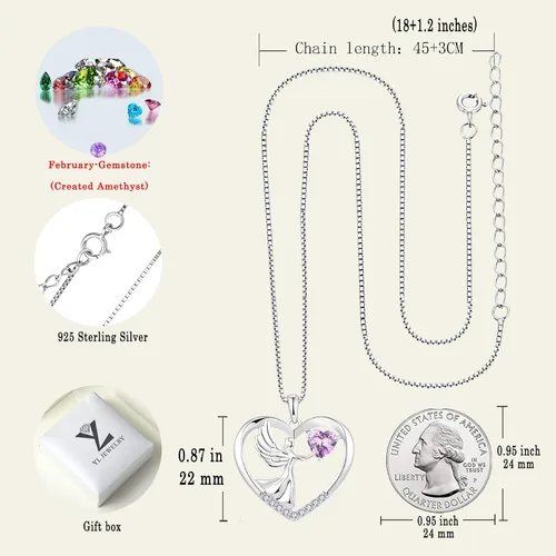 Vista 6 de YL - Collar de plata de ley con forma de corazón con alas de ángel, colgante de amor
