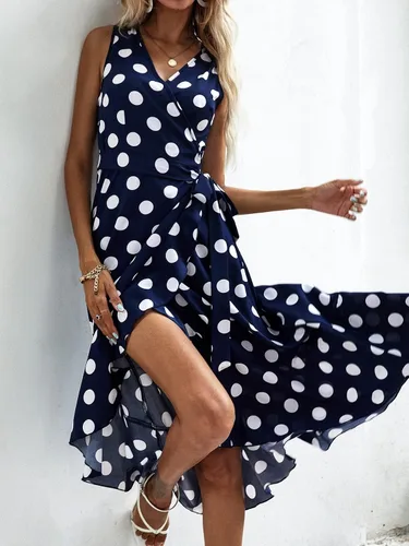 Vista 3 de MakeMeChic Vestido midi de verano con volantes y cuello en V para mujer