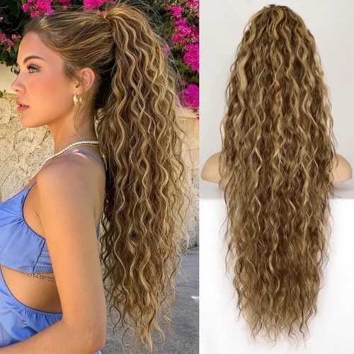 Vista 44 de KooKaStyle Extensión de cola de caballo con cordón de 26 pulgadas (66 cm) para mujeres, extensiones de cabello sintético rizado largo para uso