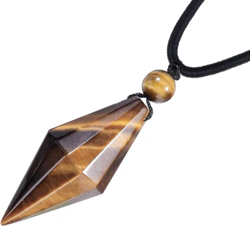 Vista 2 de TUMBEELLUWA Collar con colgante de cristal facetado curativo ajustable de 18 a 26 pulgadas para hombres y mujeres, collar de péndulo de piedra Reiki