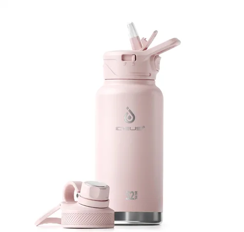 Vista 40 de IDEUS Botella de agua aislada de 12 onzas, botella de agua aislada de acero inoxidable para la escuela, botellas aisladas con pajitas a prueba
