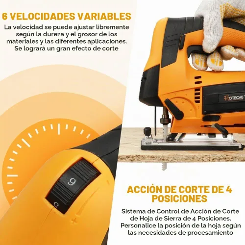 Vista 3 de Hoteche Sierra de calar eléctrica de 6.7 amperios con guía láser y regla, rompecabezas de péndulo con cable para corte de madera y metal, 4 ajustes