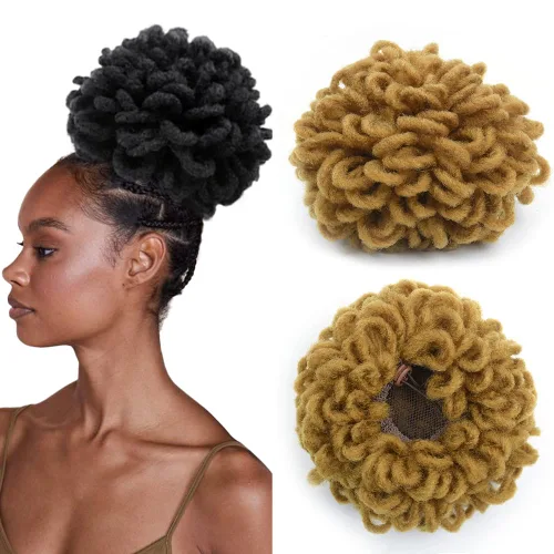 Vista 35 de Moños de Cola de Caballo con Cordón Negro Marrón Loc para Mujeres Negras Moño Rizado de Pétalo Loc Cola de Caballo de Rastas Trenzas Faux Locs Moño