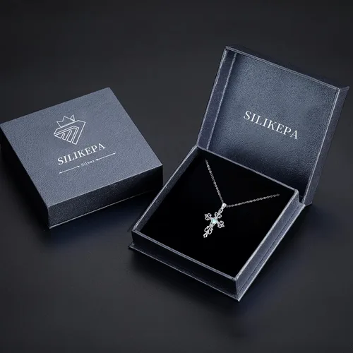 Vista 7 de Collar de cruz para mujer de plata de ley 925 con colgante de cruz con piedra lunapiedra natal, collar de cruz irlandesa, regalo para mujer