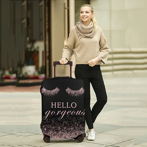 Vista 6 de Hello Gorgeous Funda para equipaje de viaje, funda para maleta de pestañas color rosa, protector elástico duradero para maleta de 18 a 32 pulgadas
