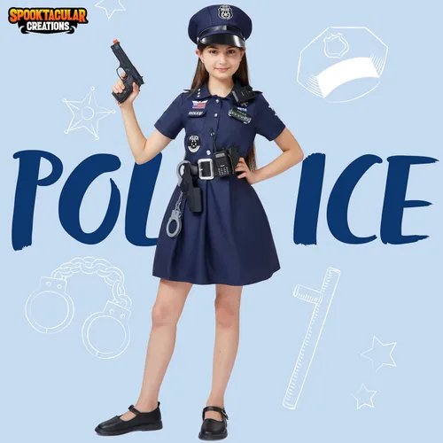 Vista 2 de Spooktacular Creations Police Officer Costume for Girls, Kids Police Costume Cop Dress Outfit Set for Theme Parties