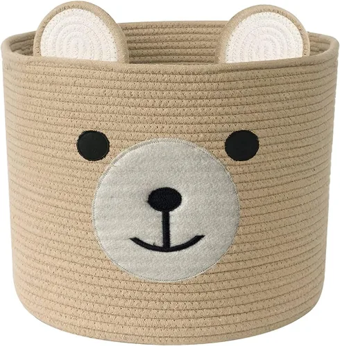 Vista 8 de Cestas de lavandería Bear, cesta de almacenamiento con asas, cesta decorativa para sala de estar, cesta de almacenamiento tejida para juguetes