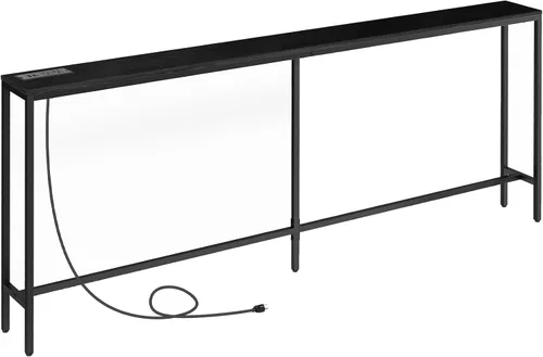 Vista 15 de MAHANCRIS Mesa consola de 70.9 pulgadas con toma de corriente, mesa de sofá estrecha, mesa de entrada industrial con puertos USB, detrás del sofá