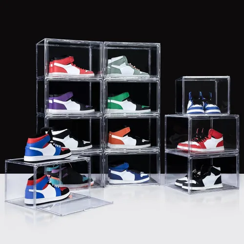 Vista 9 de Paquete de 12 cajas de zapatos de acrílico, cajas de zapatos ultra transparentes, apilables, caja de almacenamiento de zapatos para zapatos