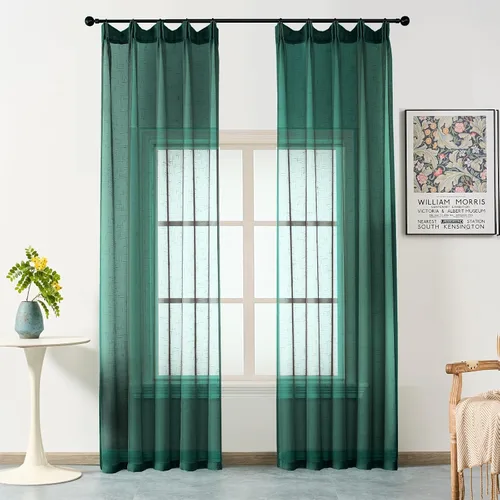 Vista 44 de Cortinas plisadas negras traslúcidas de 84 pulgadas de largo, 2 paneles para dormitorio, lino texturizado, ganchos transparentes para pista