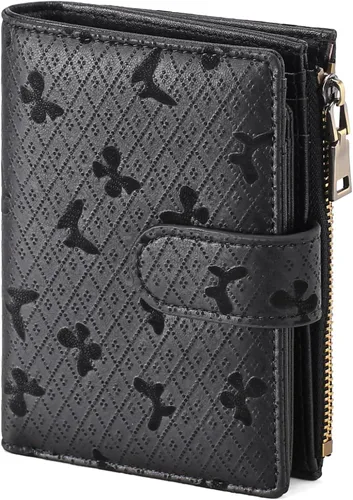 Vista 12 de GAEKEAO Cartera pequeña de cuero vegano con bloqueo RFID plegable para mujer, tarjetero compacto con bolsillo con cremallera y ventana
