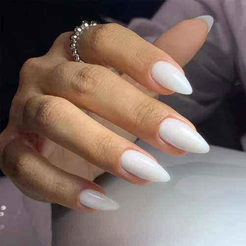 Vista 43 de 48 piezas de uñas postizas a presión color burdeos, uñas falsas en forma de almendra, pegamento para uñas, uñas de longitud media