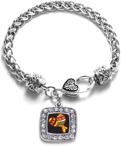 Vista 155 de Pulsera de dijes cuadrados de plata con joyería de circonita cúbica