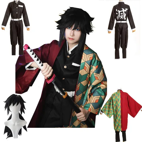 Vista 6 de Disfraces Demon Slayer Kamado Nezuko Tanjirou Agatsuma Zenitsu Tomioka Giyuu Japonés Anime Traje de Halloween con peluca