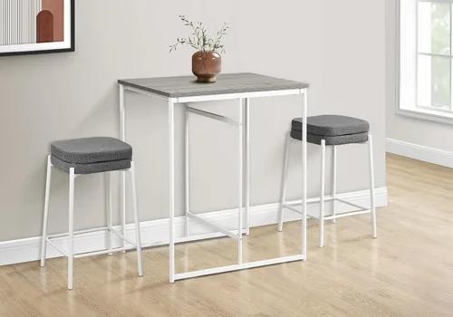 Vista 4 de Dining Table, 32" Rectangular, Counter Height, Small, Laminate Top, Kitchen, Grey Laminate, White Metal, Contemporary, Modern