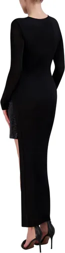 Vista 3 de BCBGMAXAZRIA Vestido largo de manga larga con cuello redondo para mujer
