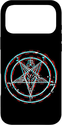 Vista 21 de Funda estética de terror para iPhone 14 Pro Max con pentagrama satánico Baphomet Vaporwave