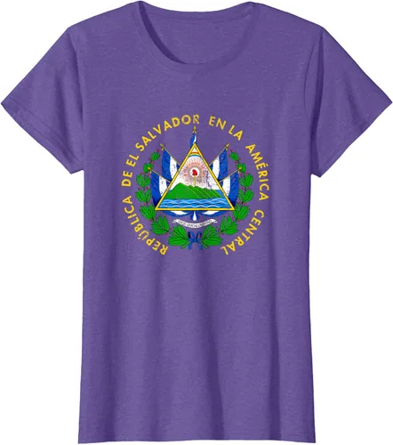 Vista 26 de Escudo de armas de El Salvador Salvadoran Distressed Design T-Shirt