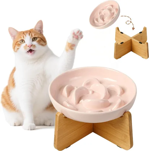 Vista 22 de Cuenco de cerámica del gato del alimentador lento, 6,3" alimentador Cuenco rosa pastel