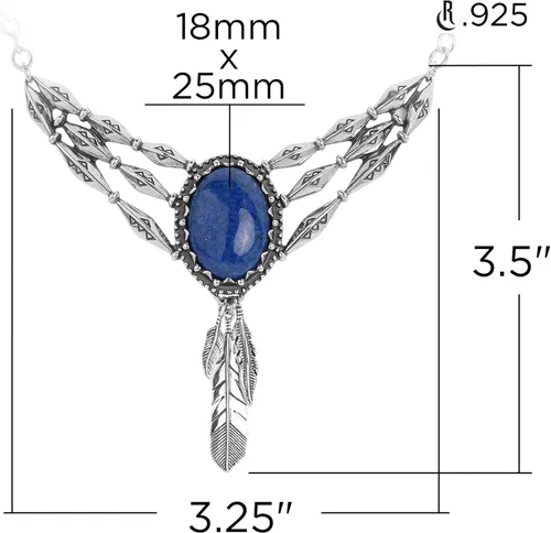 Vista 3 de American West Sterling - Placa de piedras preciosas con colgante de plumas, 16.9in