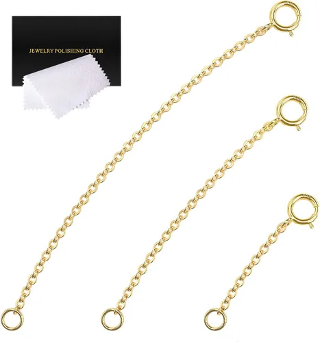 Vista 7 de Extensores de collar para mujer, extensor de pulsera de oro, extensión de joyería de cadena dorada para tobillera para mujer, juego de 2 piezas