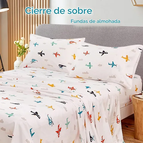 Vista 3 de JSD - Juego de sábanas de 3 piezas para niños, tamaño individual Soft Printed Microfiber Sheet and Pillowcase Set, OEKO-TEX Certified, 16 inch Deep