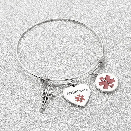 Vista 4 de KEYCHIN Pulsera de acero de grado quirúrgico con alerta médica para hombres y mujeres, epilepsiaanticoagulante de la sangre SOS pulseras médicas
