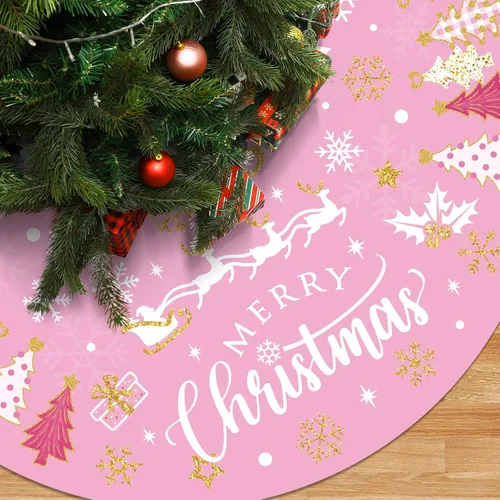 Vista 9 de Capoda Falda de árbol de Navidad de 48 pulgadas, tapete corto de felpa para árbol de Navidad, collar de árbol Feliz Navidad para invierno