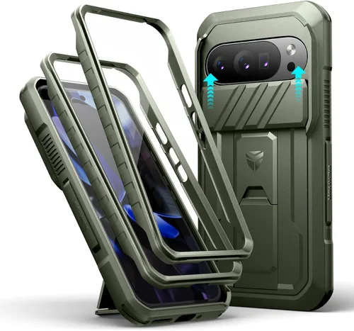 Vista 35 de Dexnor Funda para Google Pixel 9 Pro XL con cubierta deslizante para cámara y protector de pantalla integrado y soporte de alta resistencia, funda