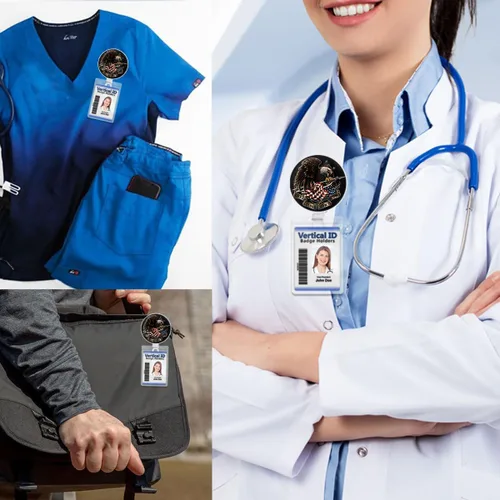 Vista 6 de Porta-gafete de bandera americana y águila con clip de cocodrilo, identificación médica MD RN para enfermera, porta-gafetes, negro