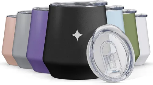 Vista 8 de JoyJolt Vaso de vino con triple aislamiento con tapa de 12 onzas, tapa deslizante y con pajita. Vaso de vino de acero inoxidable de doble pared al