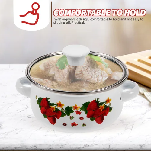 Vista 7 de MAGICLULU Juego de 3 ollas de sopa esmaltadas de doble asa con tapas, pequeñas ollas de cocina multifuncionales para salsa de sopa y cocina