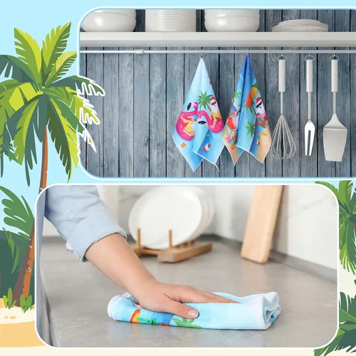 Vista 5 de Geyoga 6 Pcs Christmas in July Kitchen Towels Decor 16 x 24 Inch Absorbent Summer Christmas Dish Towels Beach Xmas Santa Hand Tea Cloths for Holiday