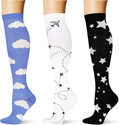 Vista 24 de (3 pares) Calcetines de compresión 20-30 mmHg, calcetines largos hasta la rodilla para mujeres y hombres, soporte atlético, para viajes y uso diario