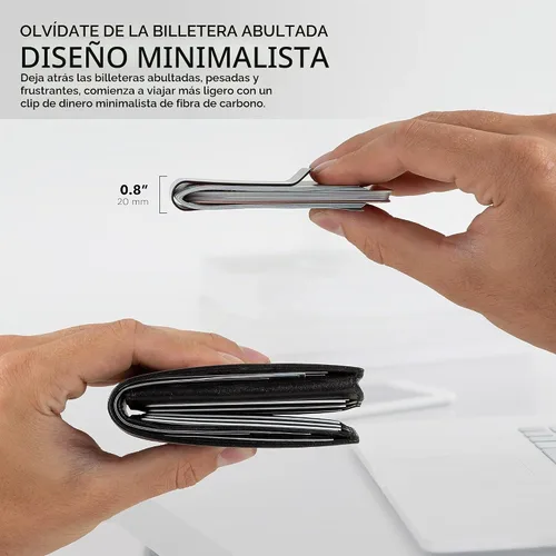 Vista 3 de Clip de dinero de fibra de carbono para hombre, delgado con bloqueo RFID Azul/Negro