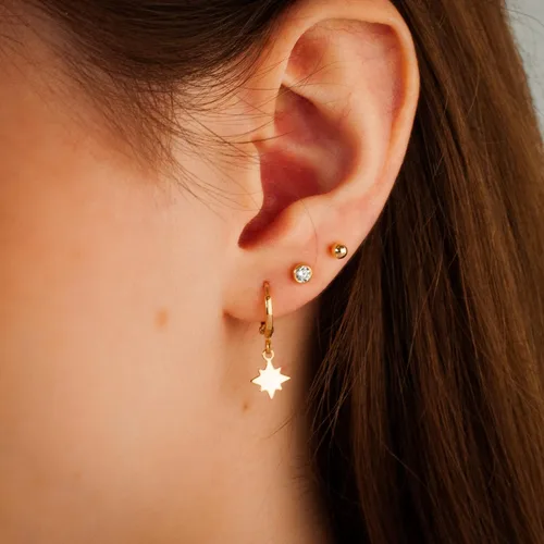 Vista 18 de 14K Gold Clasp Closure Dangle Earrings, Trendy Hoop with Charm, Huggie Hoop Earrings, Hypoallergenic Nickel Free Earrings, Lightweight Huggies for