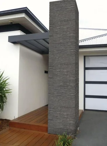Vista 4 de Tenedos Mármol gris carbón de 6 pulgadas x 24 pulgadas, panel de pared apilado de piedra natural, acabado de cara dividida para salpicaduras