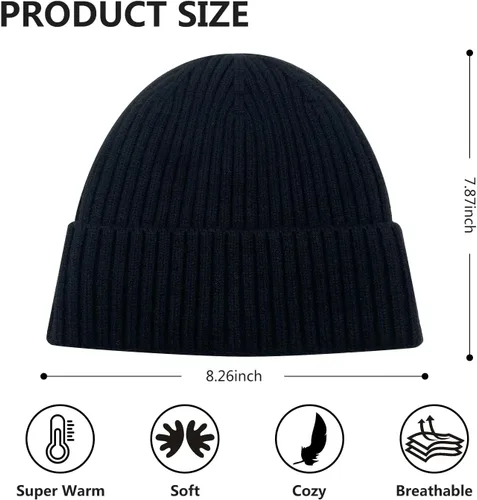Vista 2 de CYNROFVEN Gorros de punto para hombres y mujeres, con forro polar para invierno, cálidos gorros de punto con puños para exteriores y uso diario