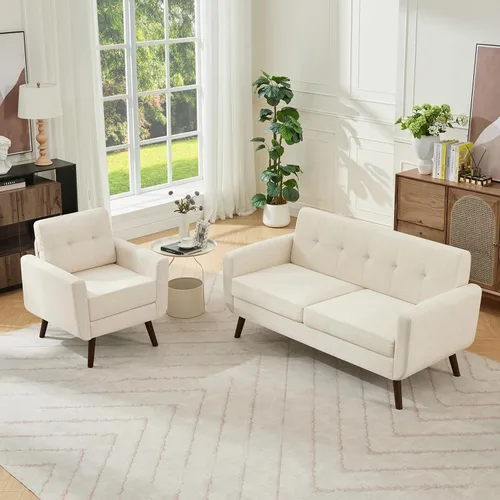 Vista 35 de Tbfit Sofá en Forma de L, Sofás Seccionales Modernos de Mediados de Siglo de 80" de Ancho, Sofás de 3 Plazas con Chaise Lounge Amplio, Sofá Beige